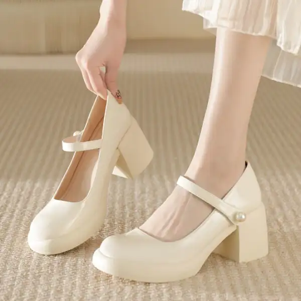 รองเท้าหนังแมรี่เจน เรโทร สําหรับผู้หญิงรองเท้าส้นสูงแฟชั่นส้นหนา สไตล์อังกฤษ