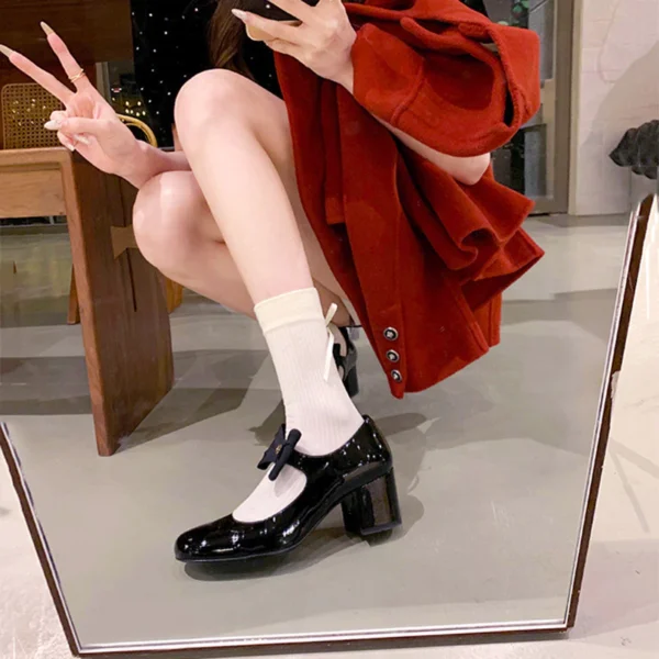 รองเท้าแมรี่เจน ประดับโบว์ สไตล์เรียบง่าย สําหรับผู้หญิง