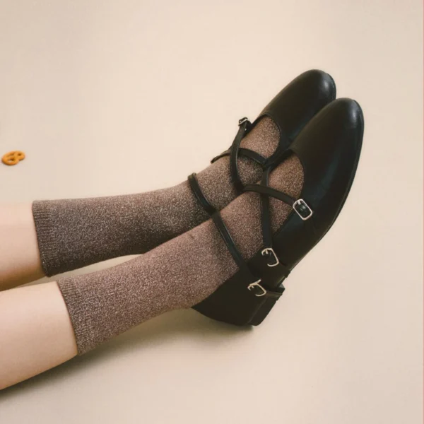 รองเท้าแมรี่เจนสายไขว้ ทรงหัวเรียว ใส่แล้วเท้าเรียว สีดำ