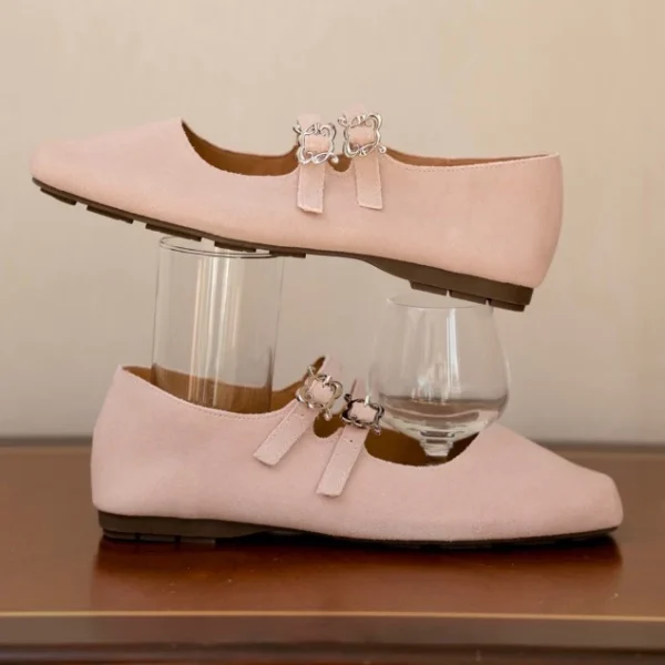 รองเท้าแมรี่เจนหนังกลับ สวยเก๋ พื้นนุ่มใส่สบาย สีชมพู